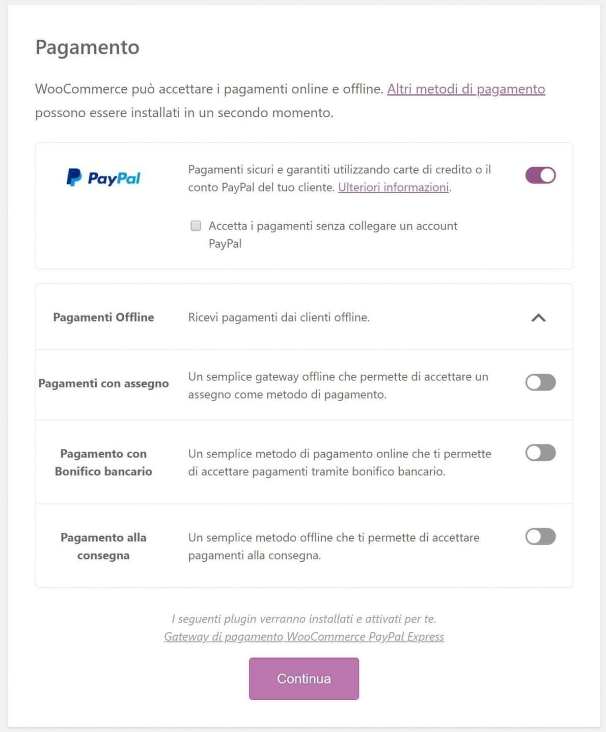 Configurazione guidata 2 pagamento
