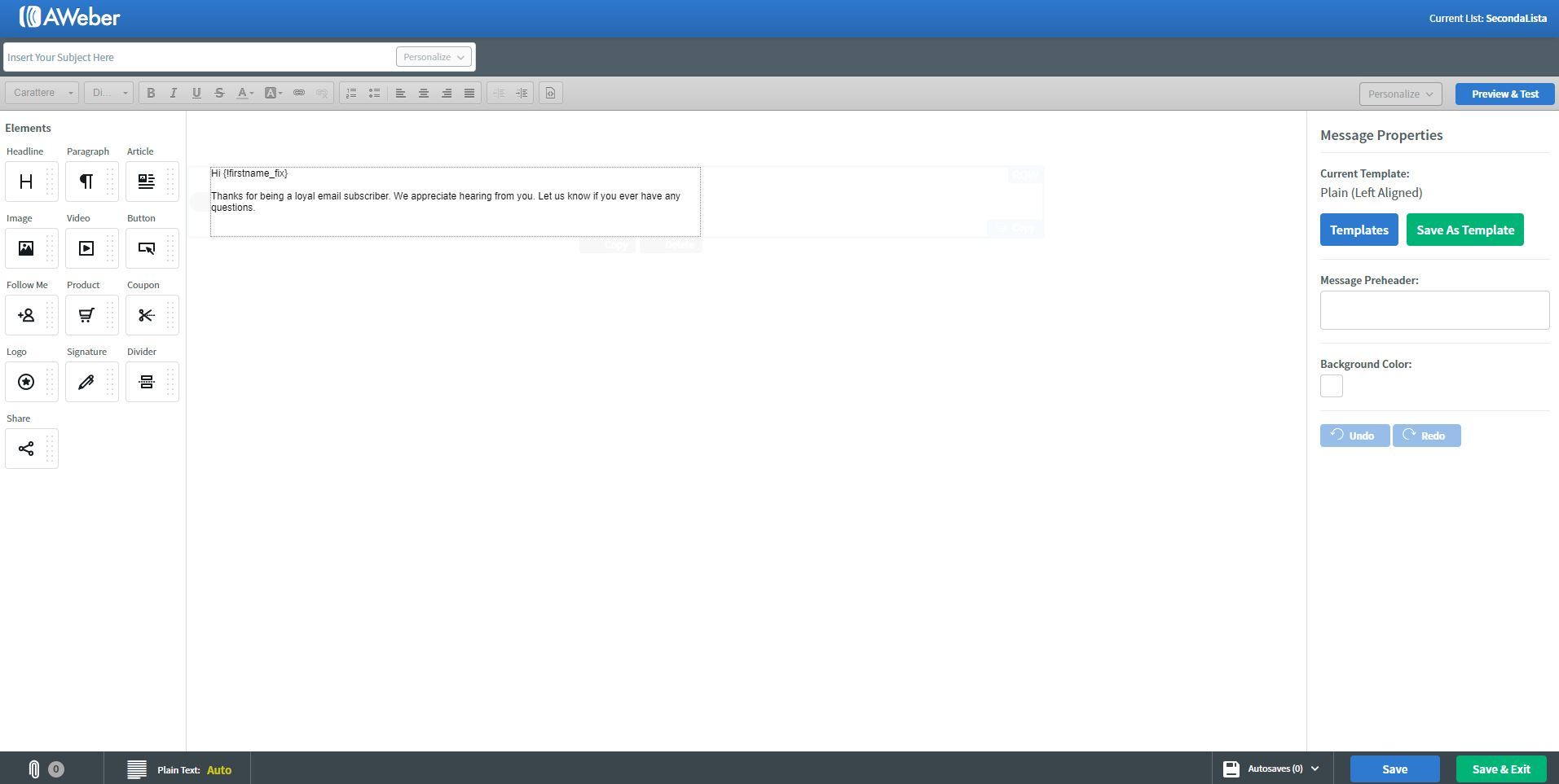 create_email integrare Aweber con WordPress