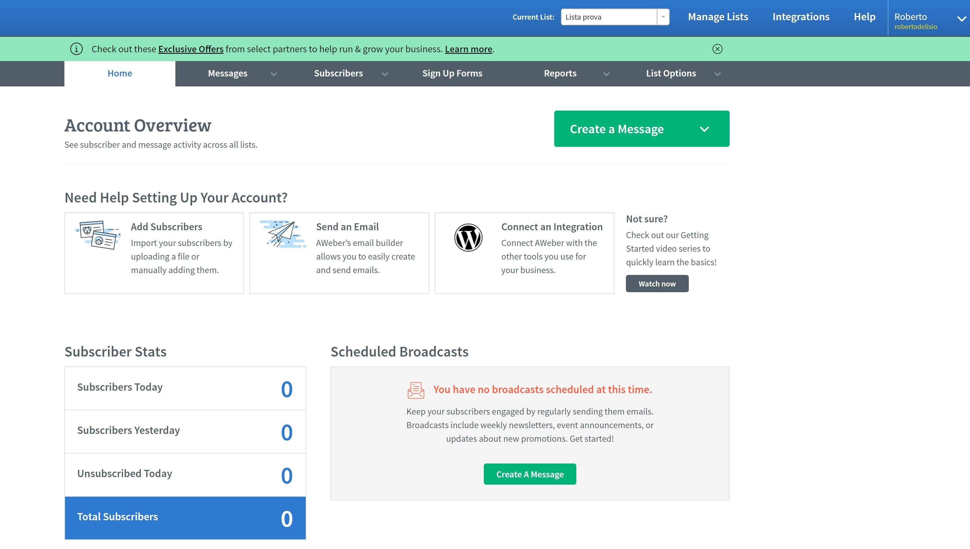 dashboard integrare Aweber con WordPress