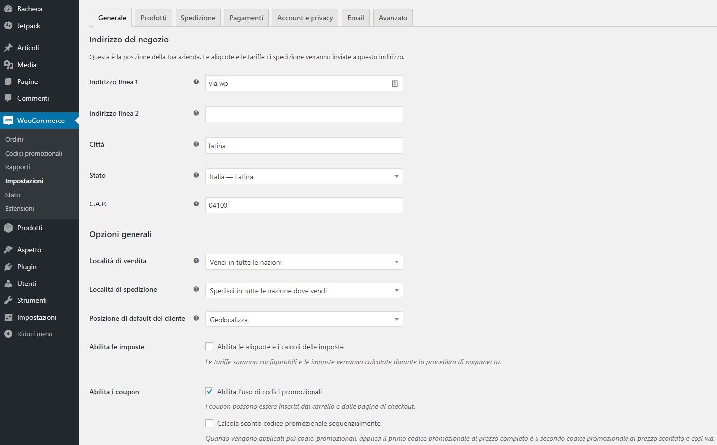 impostazioni e menu