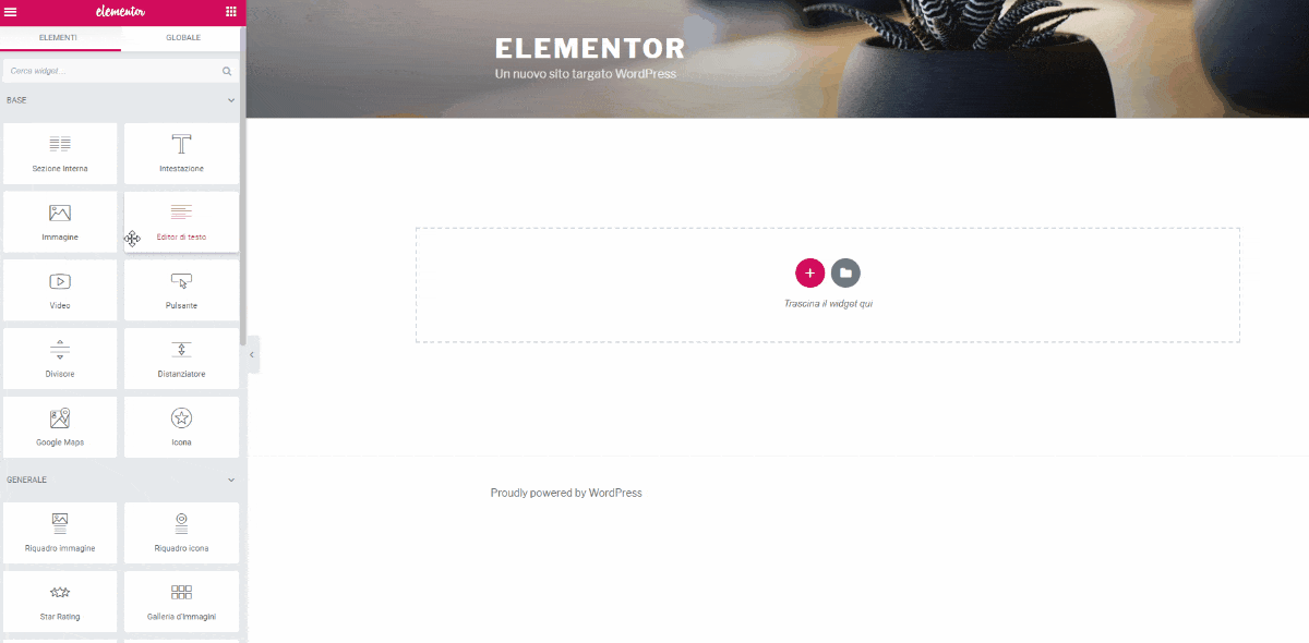 elementor page builder editor di testo