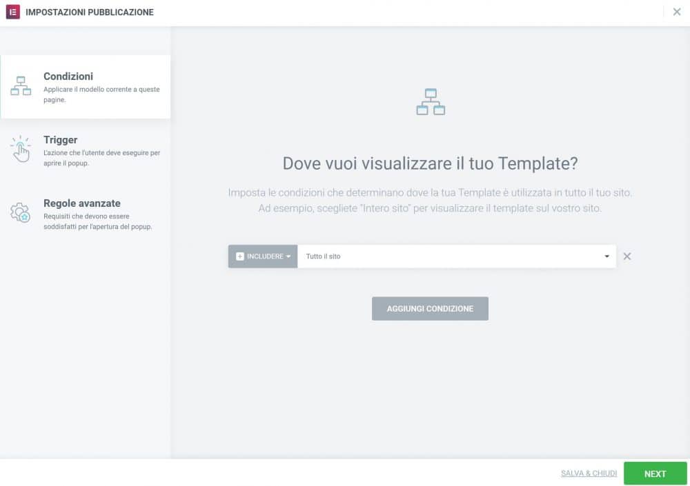 Elementor PopUp Condizioni