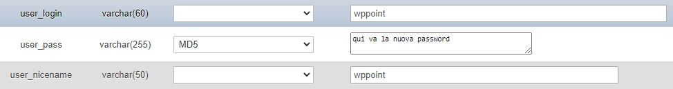 recupero password